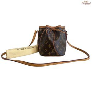 Authentic LOUIS VUITTON Monogram Coated Canvas Leather Nano Noe Crossbody Bag